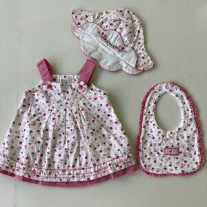 Vintage Carter's Dresss, Hat, & Bib Set ~ Newborn Girls